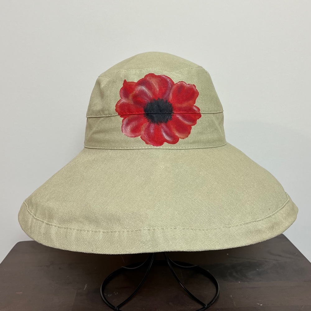 Scala Big Brim Hat in Chino with Red Poppy